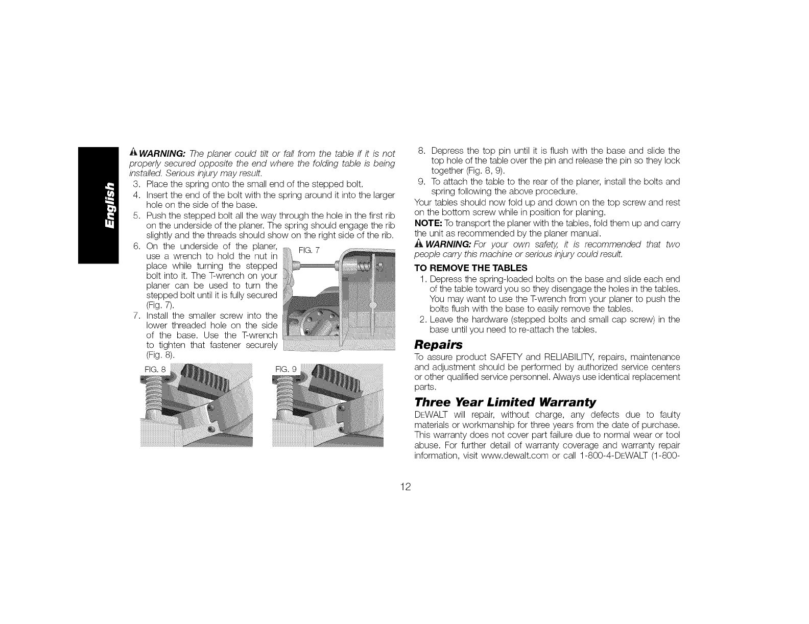 Dewalt DW735 TYPE 1 User Manual 13 PORTABLE PANER Manuals And Guides