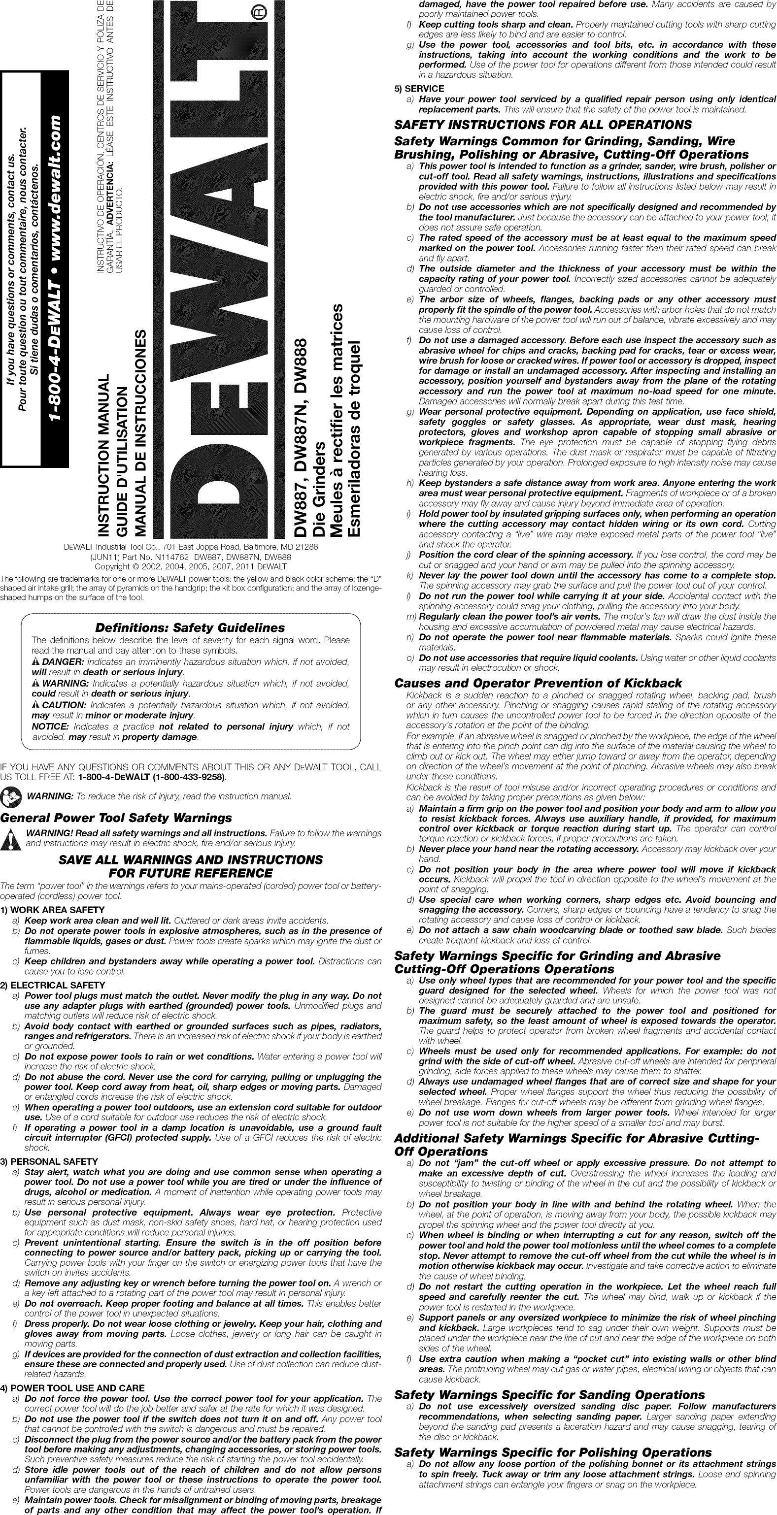 Dewalt DW887 TYPE4 User Manual DIE GRINDER Manuals And Guides 1212152L