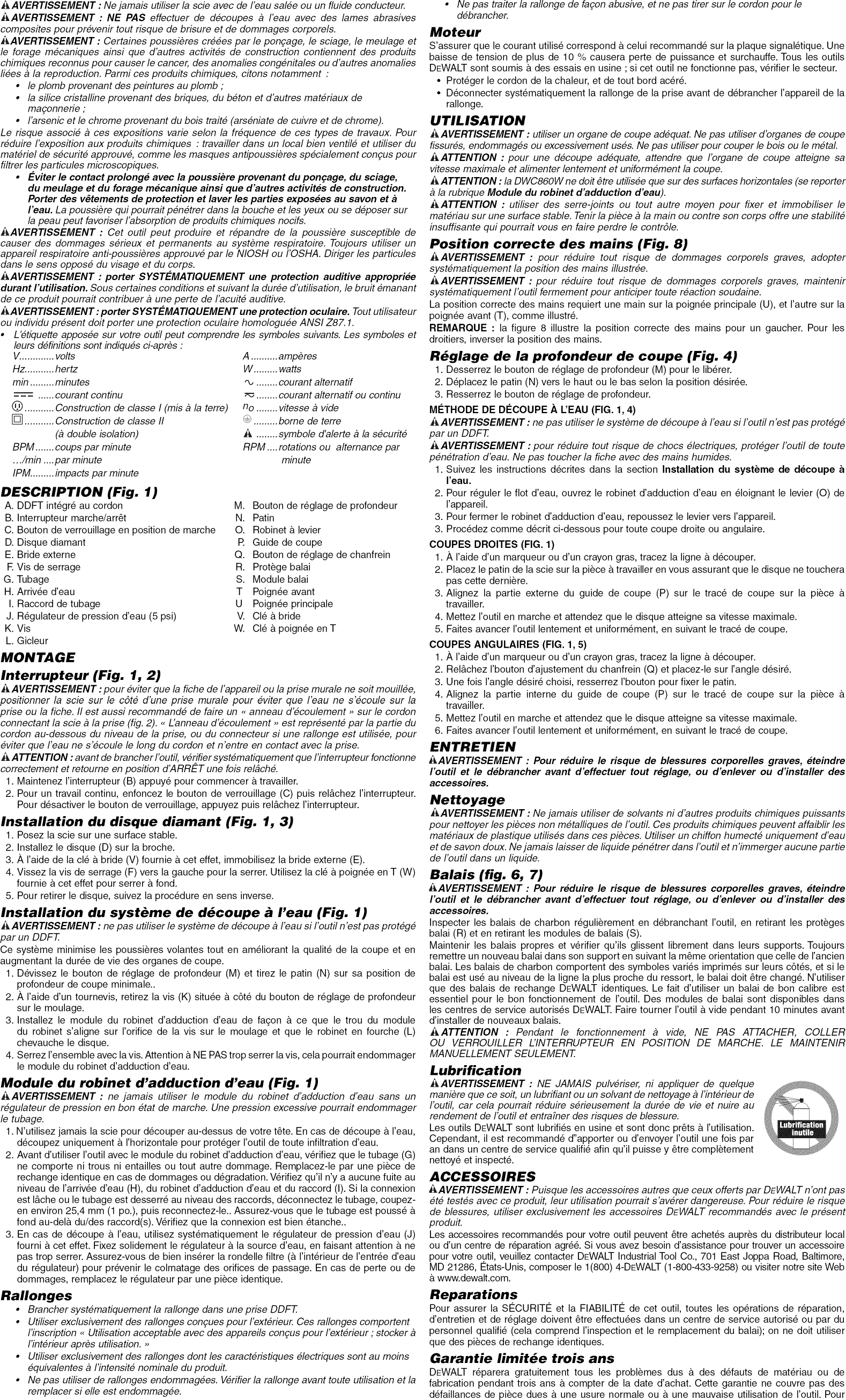 Page 4 of 7 - Dewalt DWC860W TYPE 1 User Manual MASONRY SAW - Manuals And Guides 1403707L