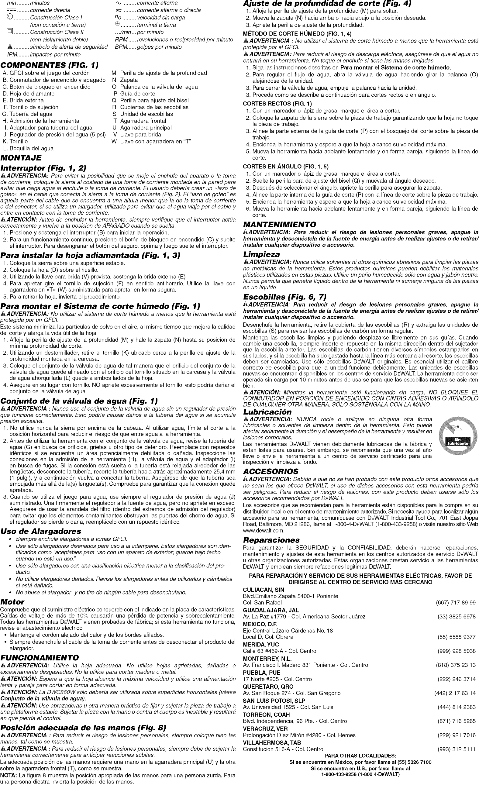 Page 6 of 7 - Dewalt DWC860W TYPE 1 User Manual MASONRY SAW - Manuals And Guides 1403707L