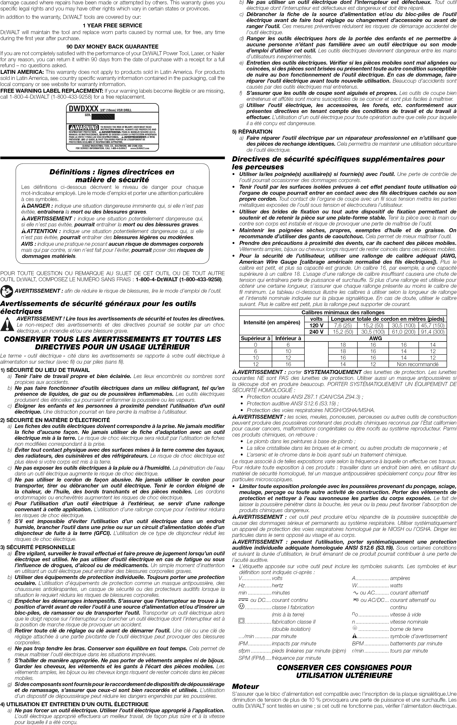 Page 3 of 7 - Dewalt DWD112 TYPE 1 User Manual  DRILL DRIVER - Manuals And Guides 1501058L