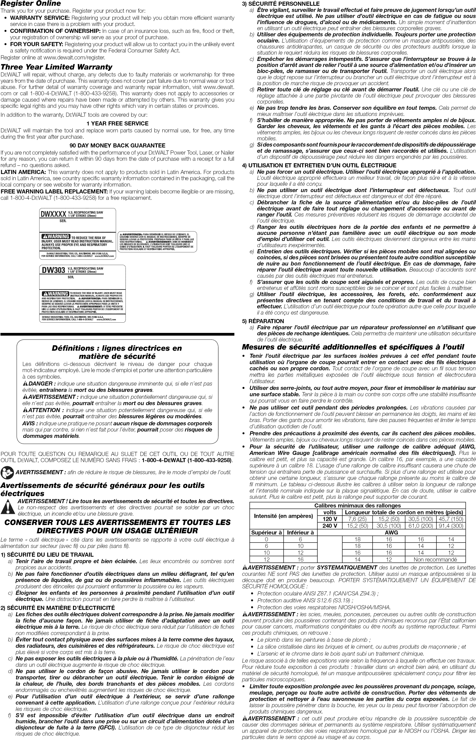 Dewalt DWE304 TYPE 1 User Manual RECIPROCATING SAW Manuals And Guides