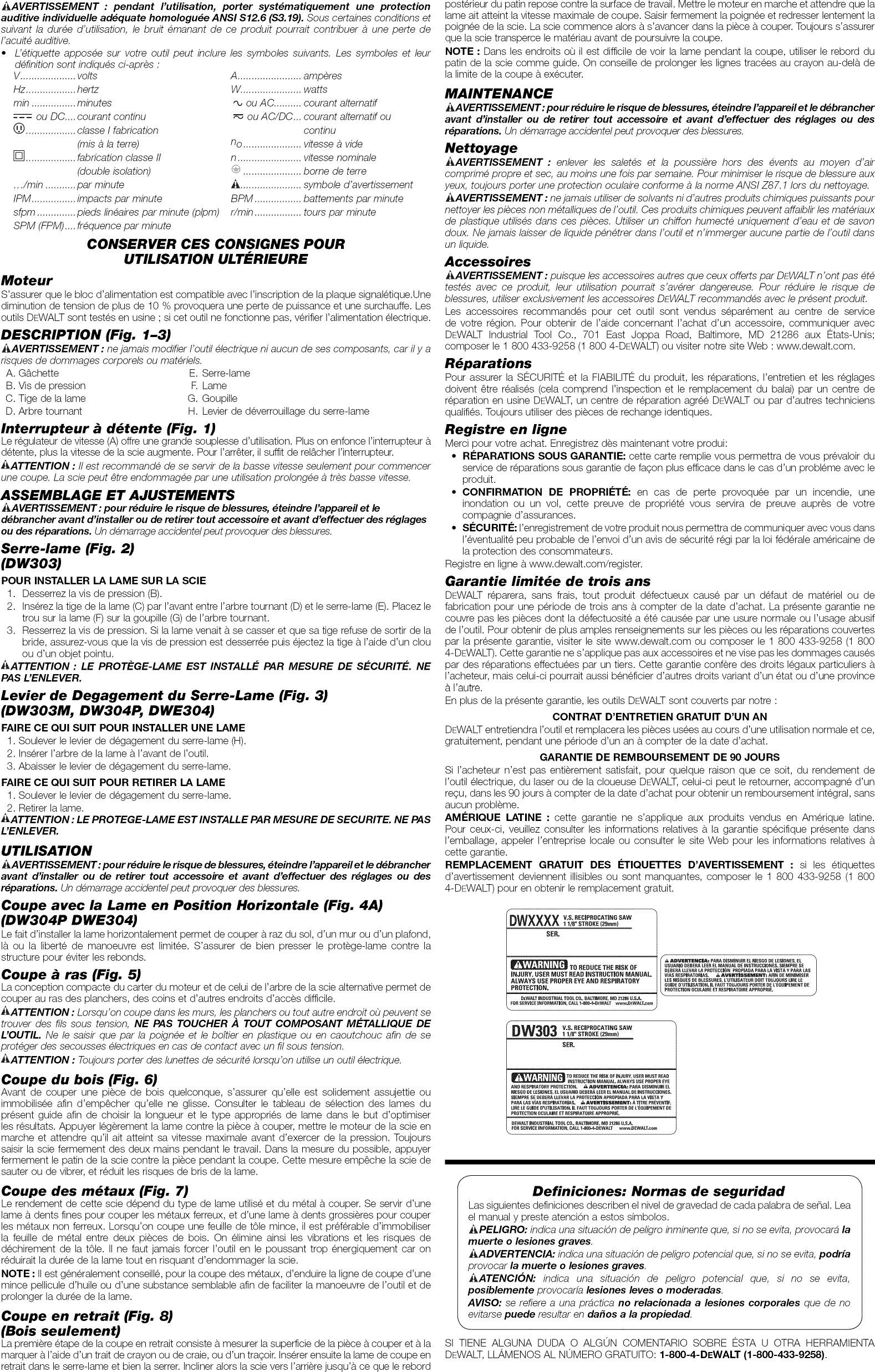Dewalt DWE304 TYPE 1 User Manual RECIPROCATING SAW Manuals And Guides
