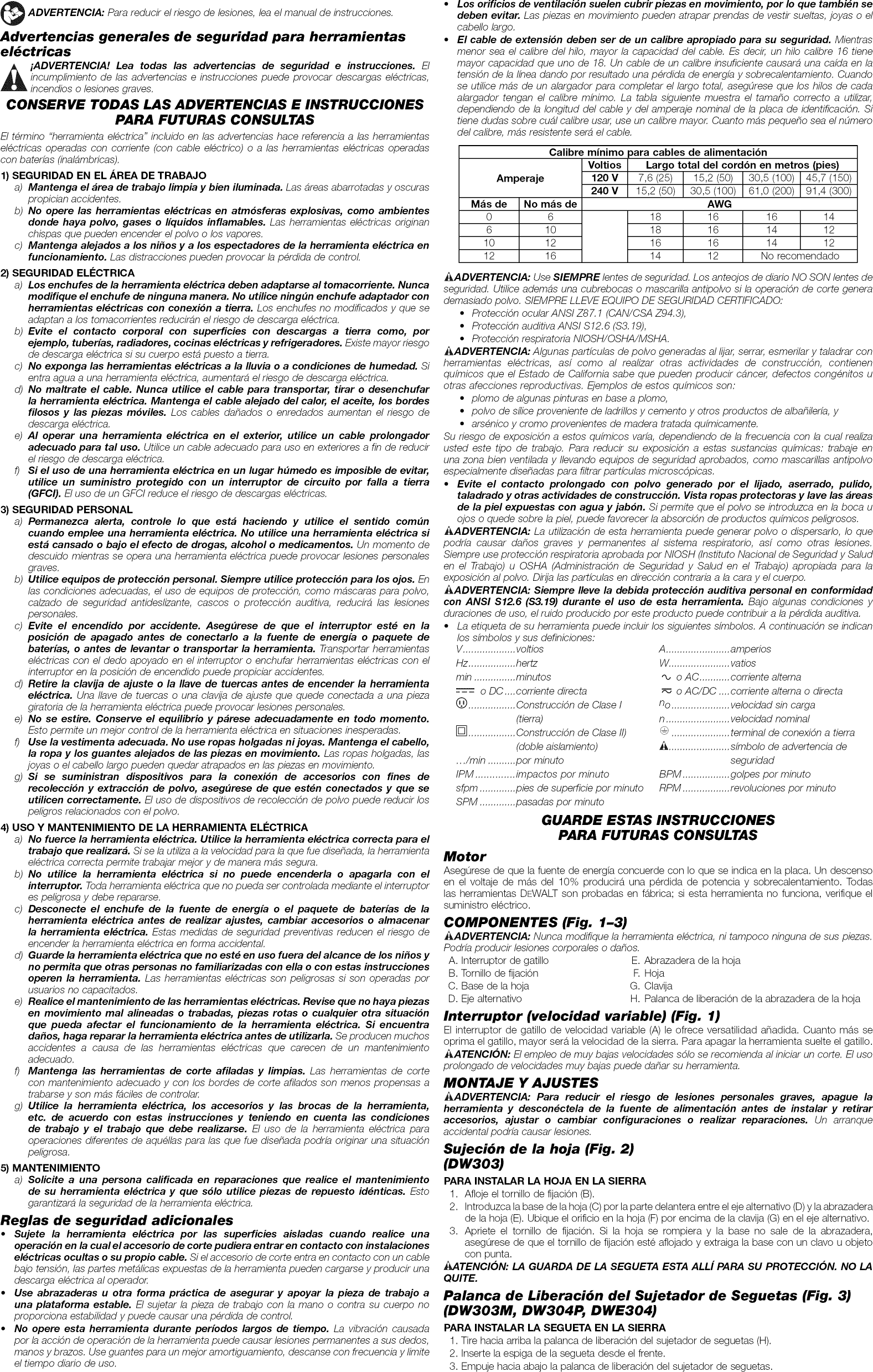 Dewalt DWE304 TYPE 1 User Manual RECIPROCATING SAW Manuals And Guides