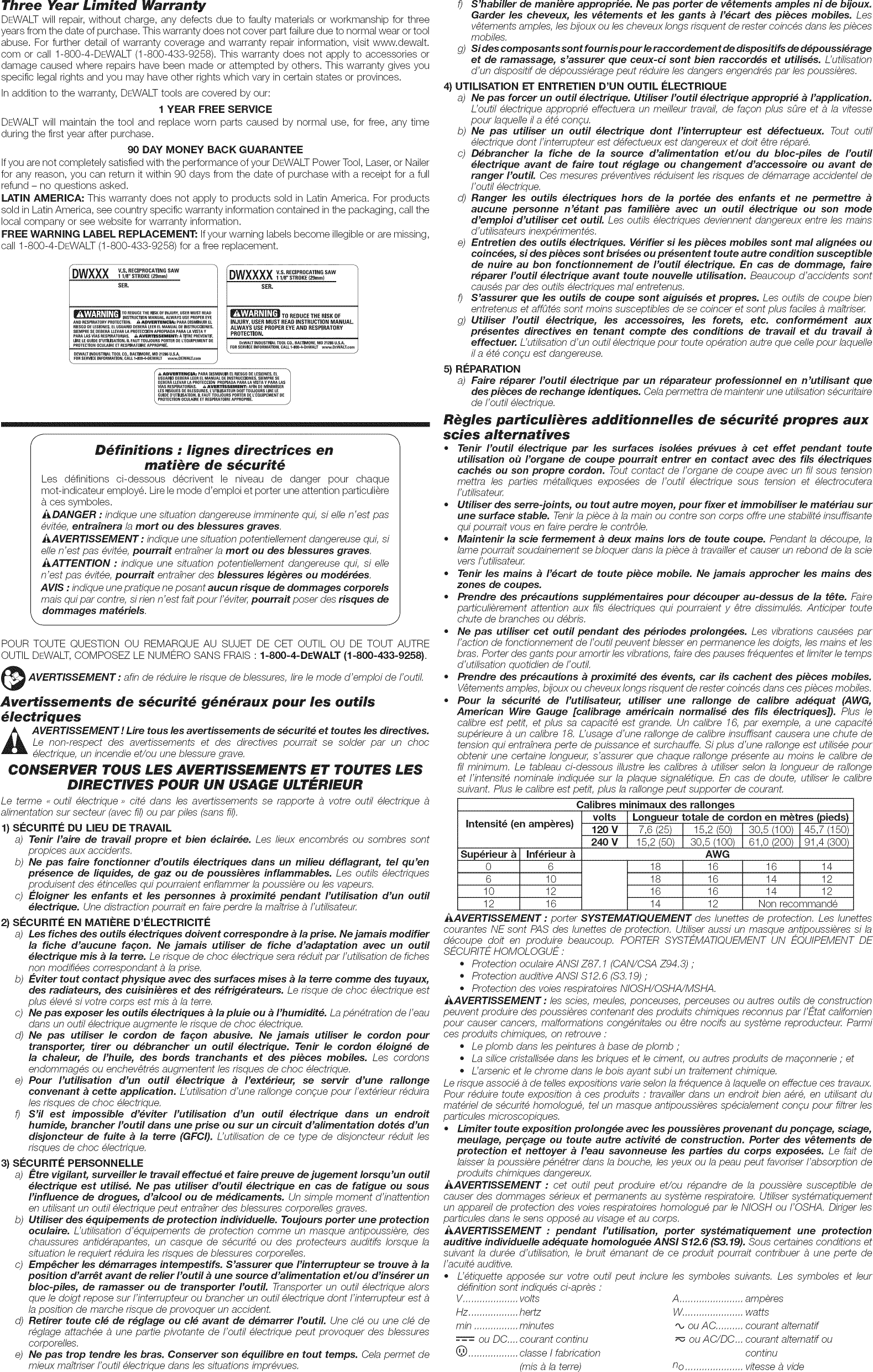 Page 3 of 6 - Dewalt DWE304 TYPE 3 User Manual RECIPROCATING SAW - Manuals And Guides 1509218L