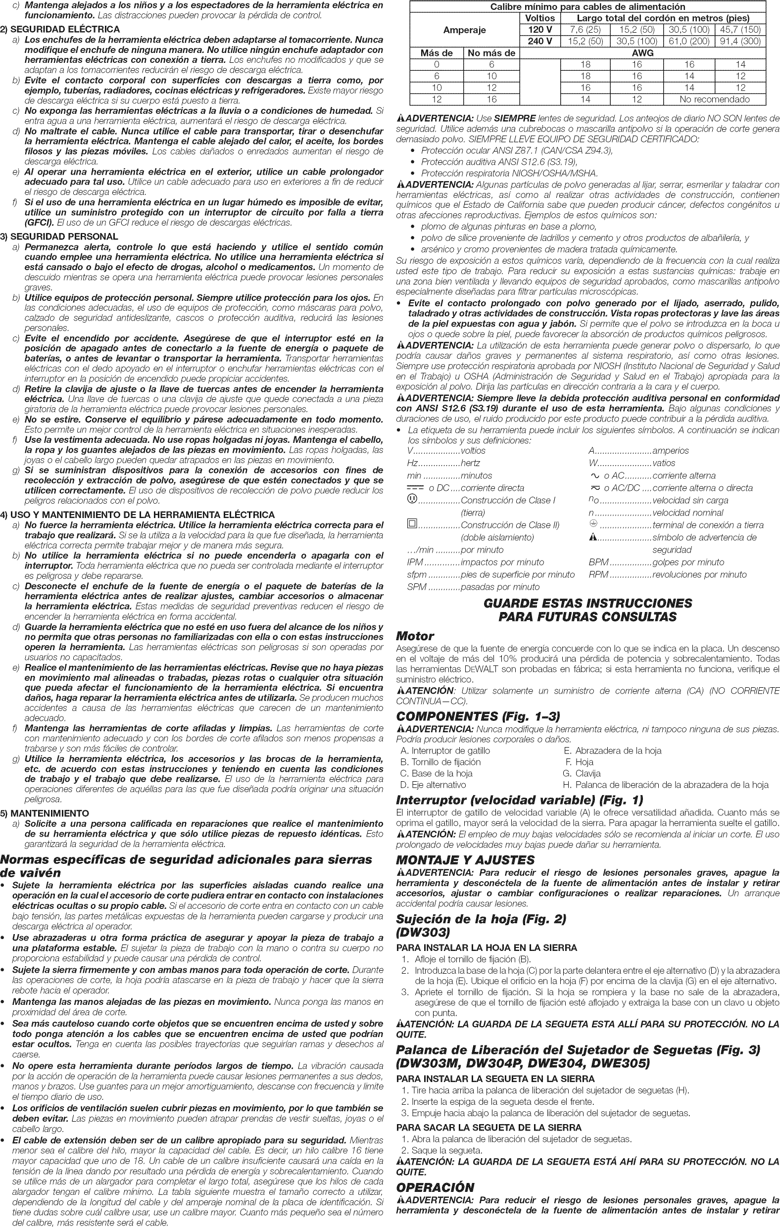 Page 5 of 6 - Dewalt DWE304 TYPE 3 User Manual RECIPROCATING SAW - Manuals And Guides 1509218L
