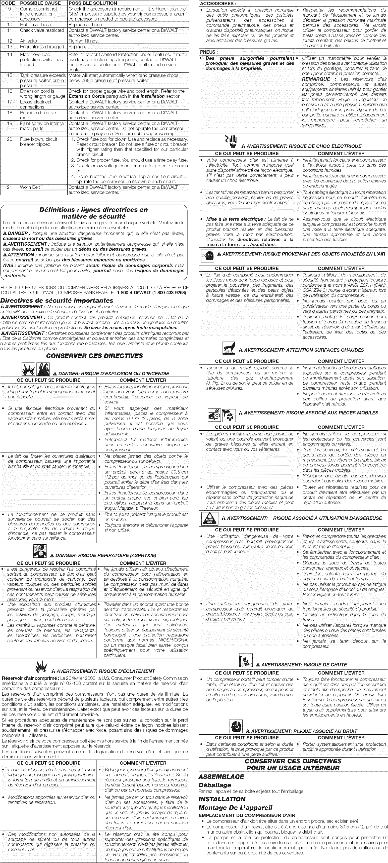 Dewalt DWFP55126 TYPE 1 1504078L User Manual AIR COMPRESSOR Manuals And