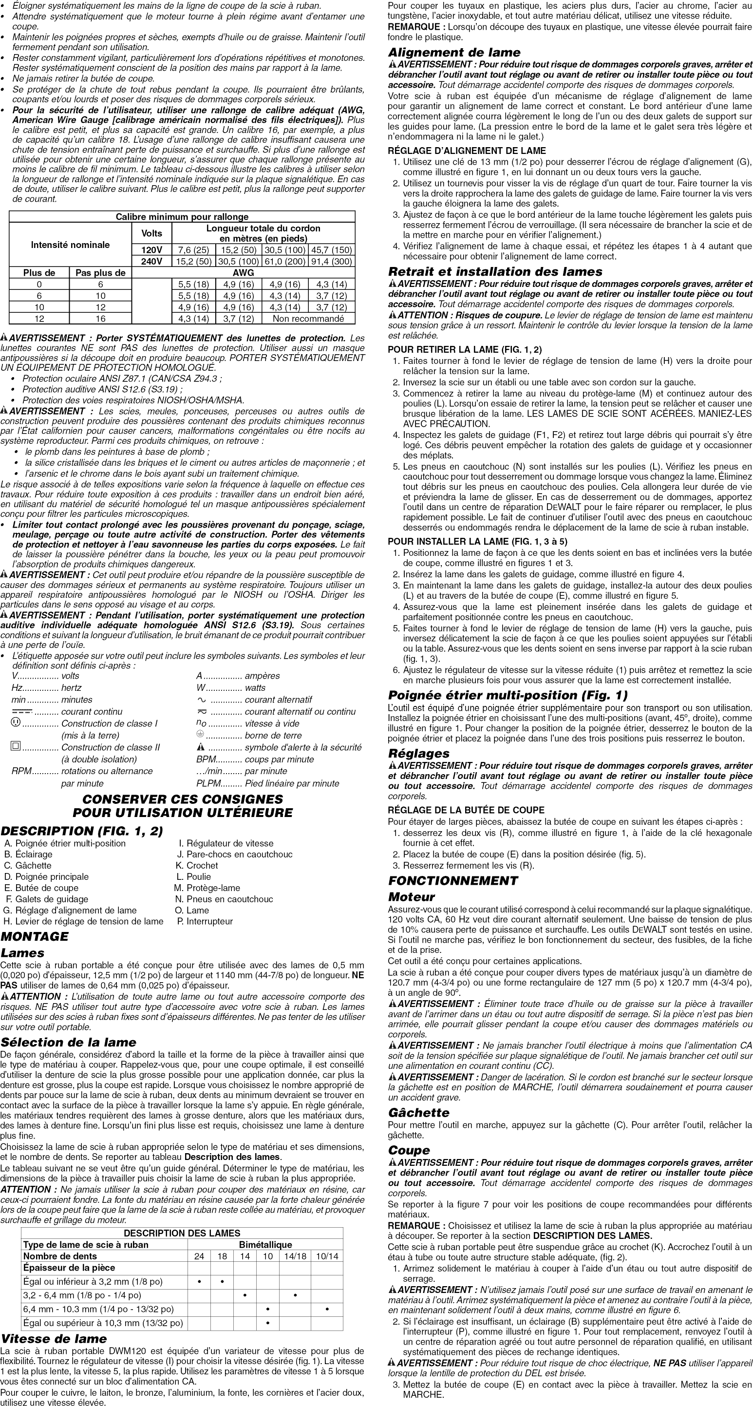 Page 4 of 7 - Dewalt DWM120K TYPE1 User Manual BAND SAW - Manuals And Guides 1302255L