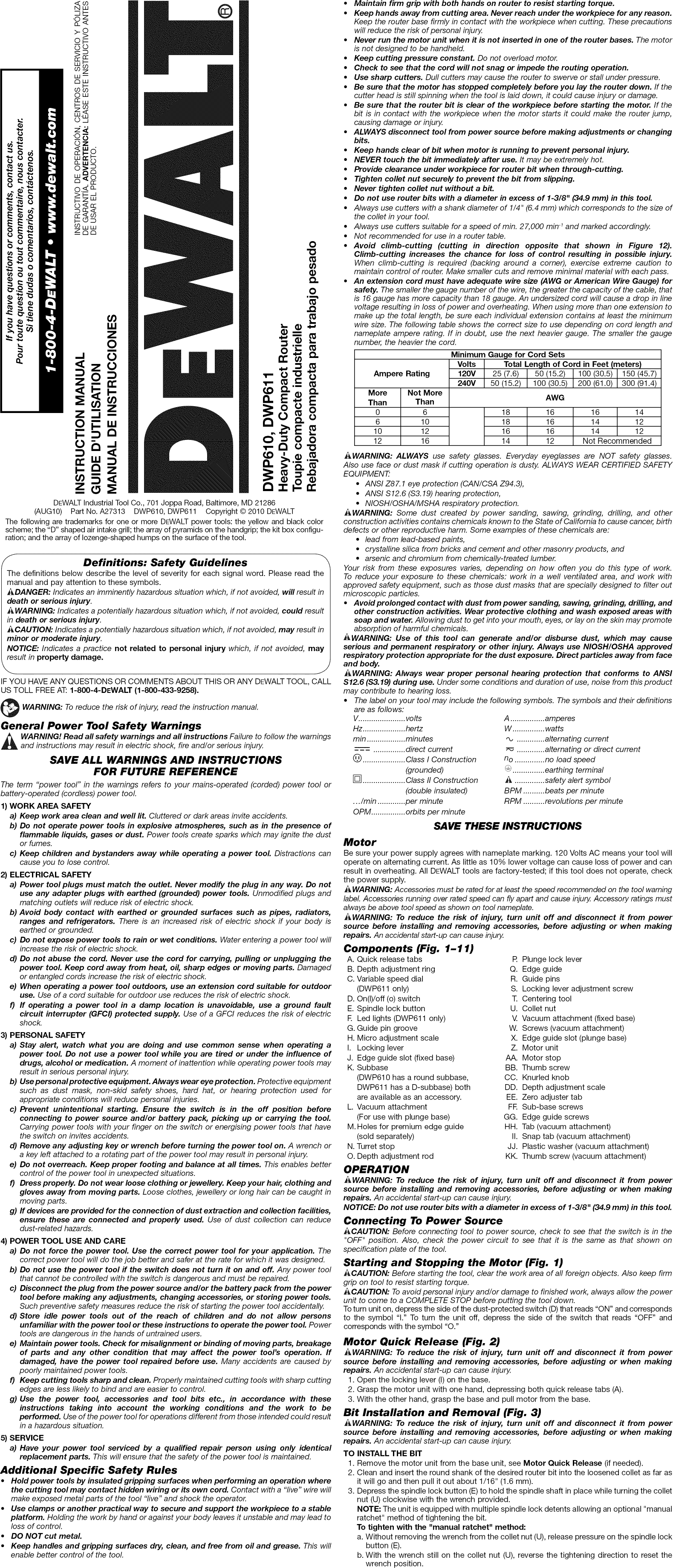 Page 1 of 7 - Dewalt DWP611 TYPE1 1301454L User Manual  ROUTER - Manuals And Guides