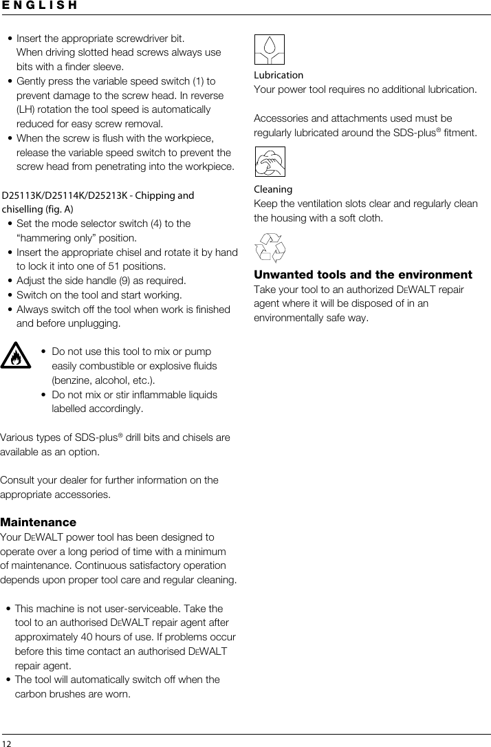 Page 12 of 12 - Dewalt Dewalt-D25213K-Users-Manual- D25102.PM7  Dewalt-d25213k-users-manual