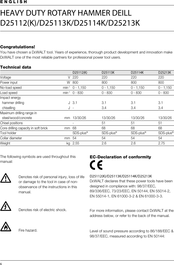Page 6 of 12 - Dewalt Dewalt-D25213K-Users-Manual- D25102.PM7  Dewalt-d25213k-users-manual