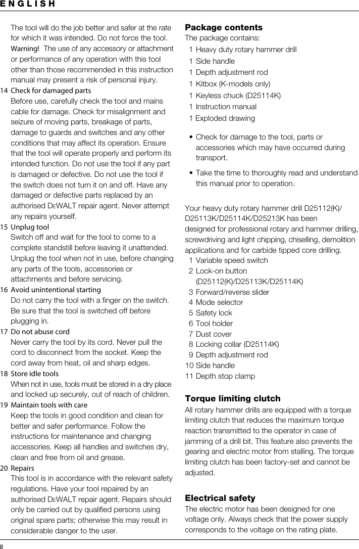 Page 8 of 12 - Dewalt Dewalt-D25213K-Users-Manual- D25102.PM7  Dewalt-d25213k-users-manual