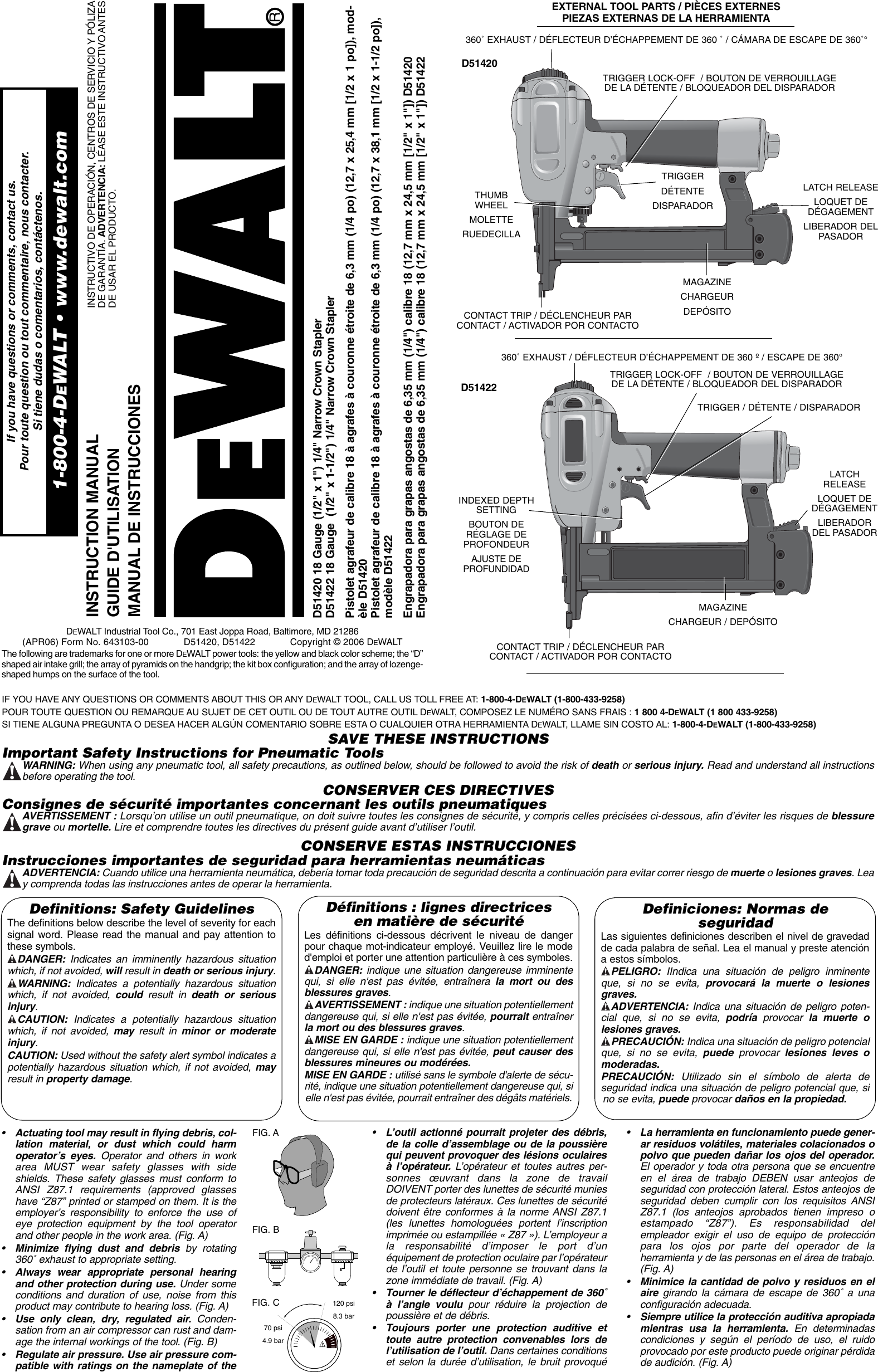 Page 1 of 10 - Dewalt Dewalt-D51422-Users-Manual- 643103-00,D51420,11x17  Dewalt-d51422-users-manual