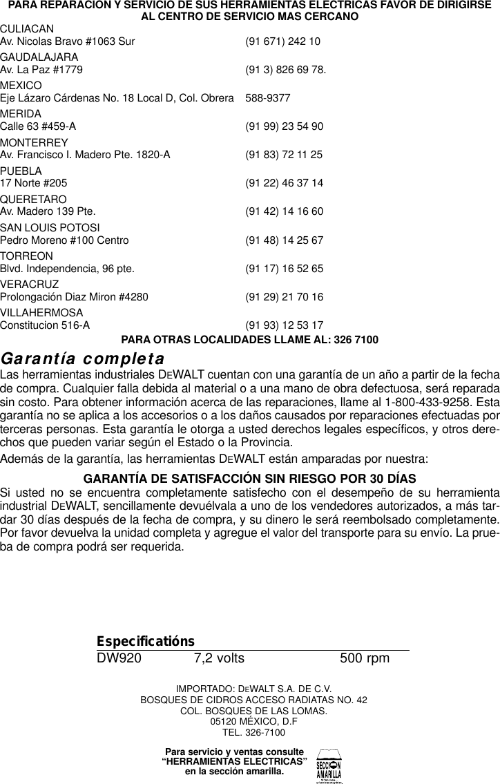 Page 7 of 7 - Dewalt Dewalt-Dw920-Instruction-Manual- DW920/497947  Dewalt-dw920-instruction-manual