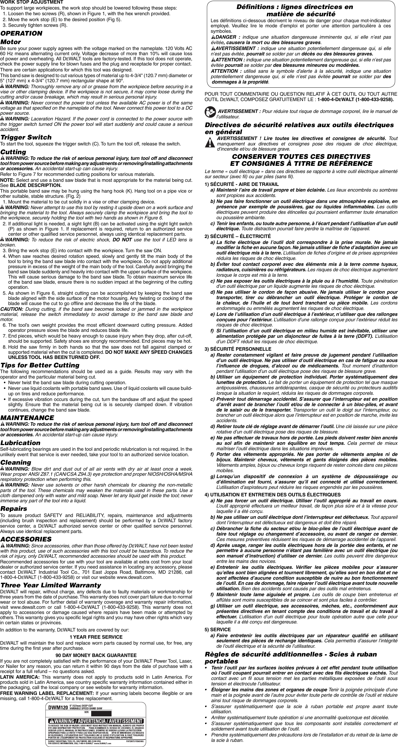 Page 3 of 7 - Dewalt Dewalt-Dwm120-Users-Manual- 662802-00,01 Man Band Saw DWM120 NA  Dewalt-dwm120-users-manual