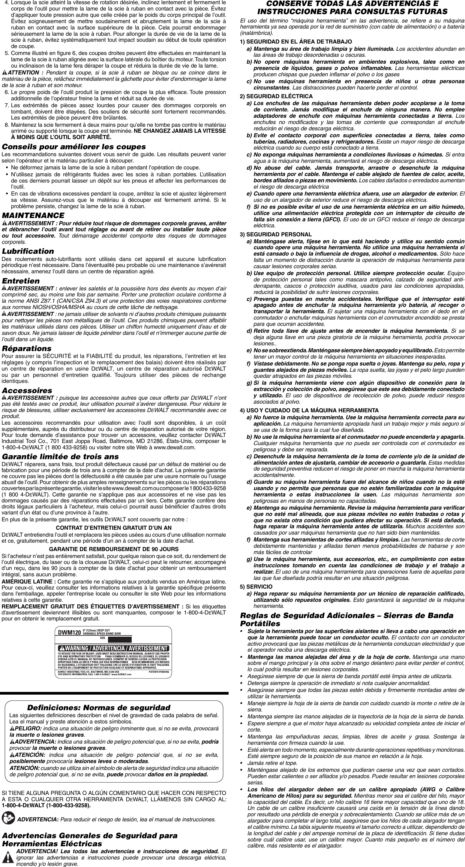 Page 5 of 7 - Dewalt Dewalt-Dwm120-Users-Manual- 662802-00,01 Man Band Saw DWM120 NA  Dewalt-dwm120-users-manual