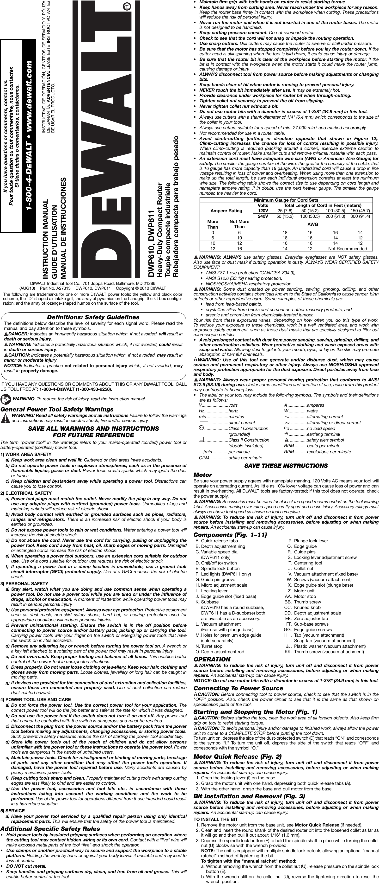 Page 1 of 7 - Dewalt Dewalt-Dwp610-Users-Manual- A27313 Mnl Compact Router NA Dewalt-dwp610-users-manual
