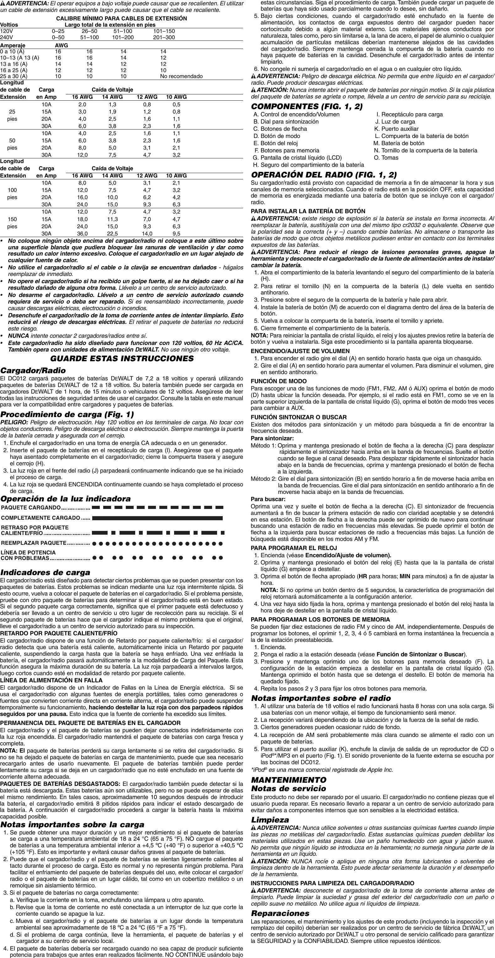 Page 6 of 7 - Dewalt Dewalt-Worksite-Radio-With-Built-In-Charger-Dc012-Instruction-Manual- N031867 Man Charger Radio DC012 NA  Dewalt-worksite-radio-with-built-in-charger-dc012-instruction-manual