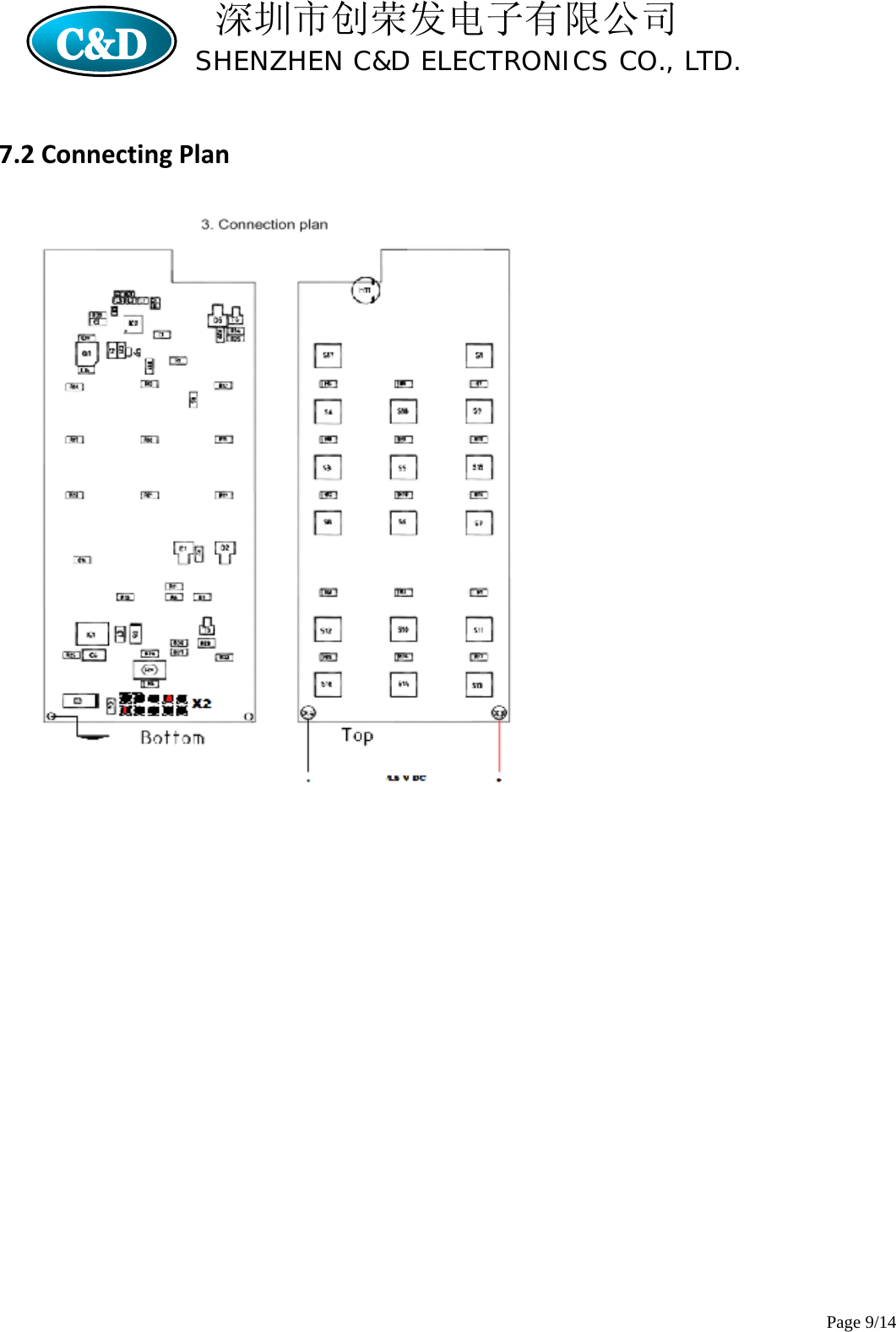 深圳市创荣发电子有限公司                        SHENZHEN C&amp;D ELECTRONICS CO., LTD.                  Page 9/14 7.2ConnectingPlan