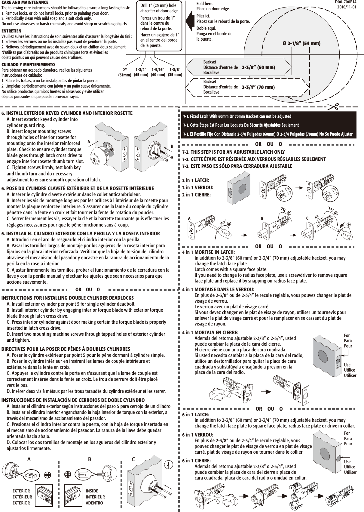 Dexter DB1000 Deadbolt Standard Instructions Installation Instructions