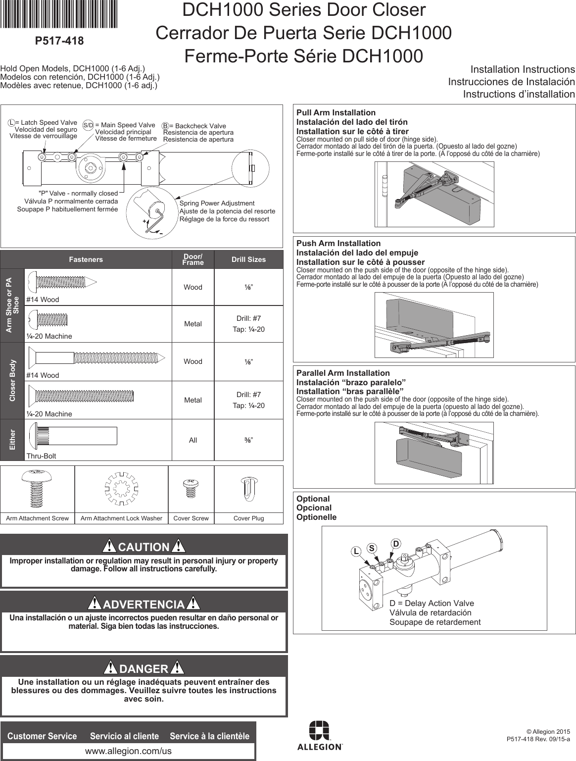 Page 1 of 4 - Dexter Falcon DCH1000 Series Door Closer Hold Open S Installation Instructions 111032