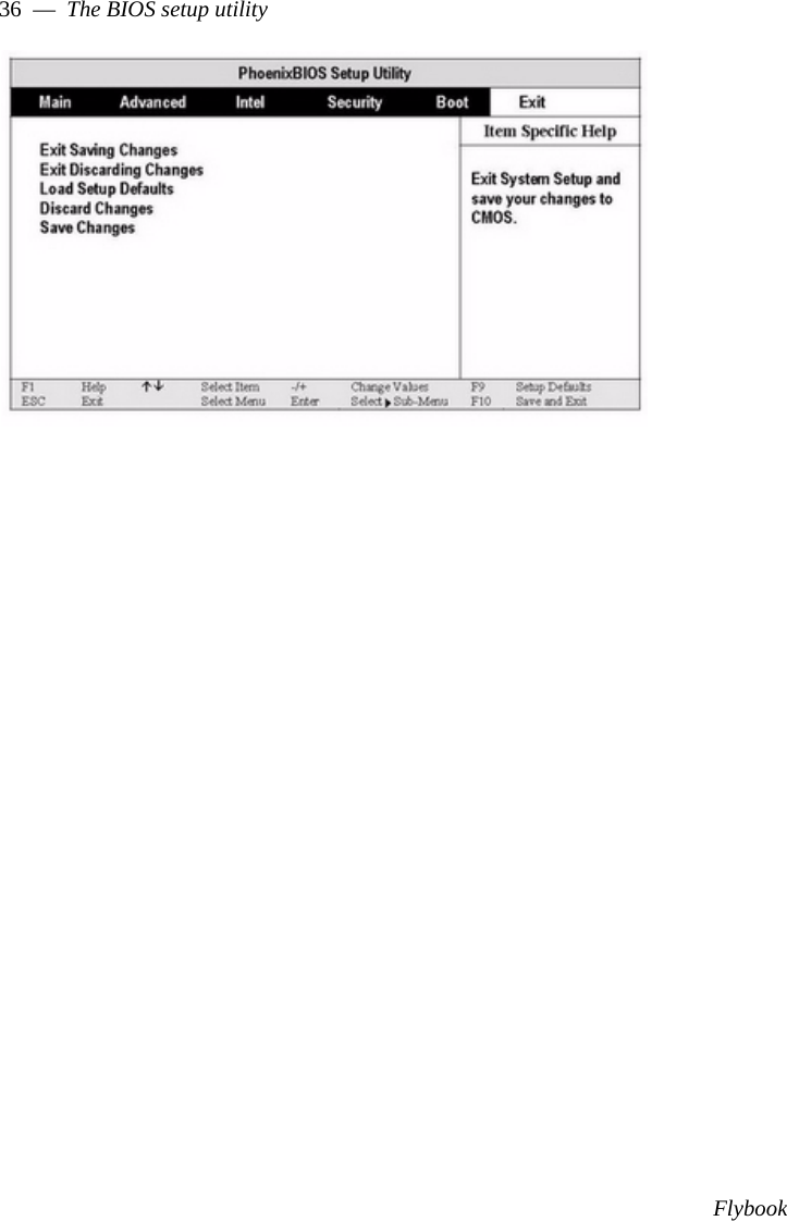 Flybook36  —  The BIOS setup utility