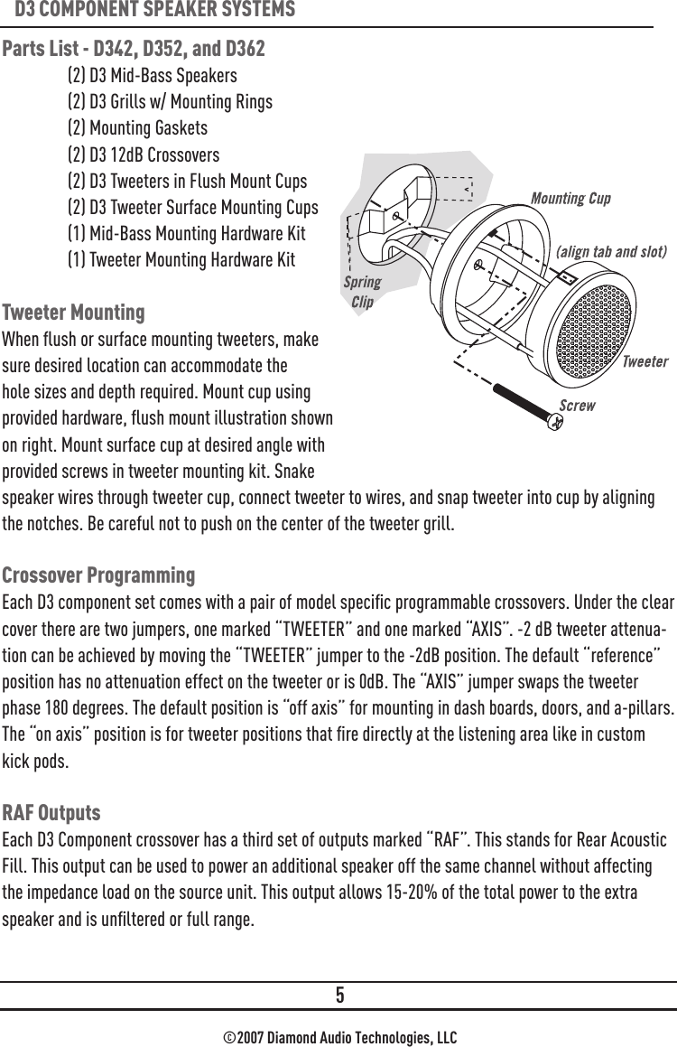 Page 5 of 8 - Diamond-Audio-Technology Diamond-Audio-Technology-D3-Component-Speaker-Systems-Users-Manual-  Diamond-audio-technology-d3-component-speaker-systems-users-manual