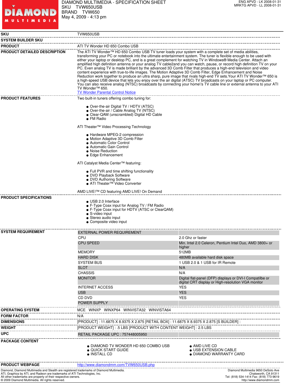 Page 1 of 1 - Diamond-Multimedia Diamond-Multimedia-Hd-650-Users-Manual-  Diamond-multimedia-hd-650-users-manual