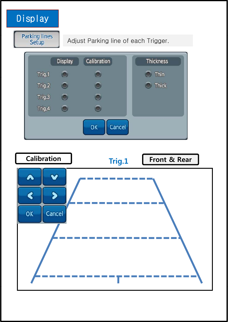 DisplayAdjust Parking line of each Trigger.Trig 1Front &amp; RearCalibrationTrig.1Front &amp; RearCalibration