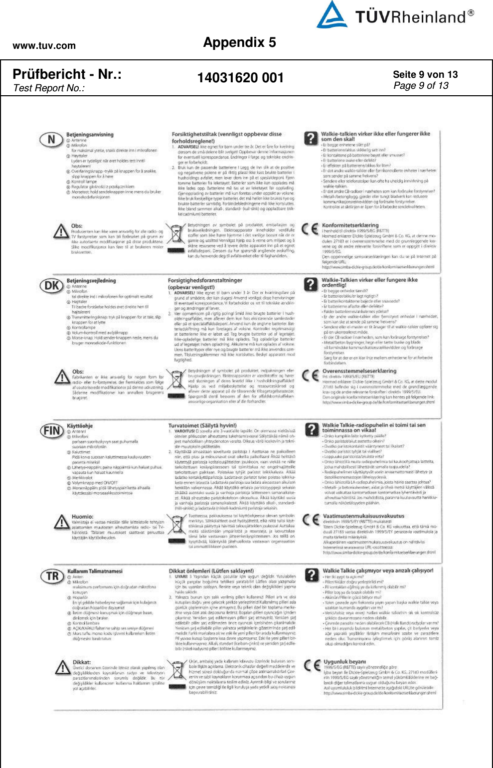 www.tuv.com Appendix 5  Prüfbericht - Nr.:  Test Report No.: 14031620 001 Seite 9 von 13 Page 9 of 13     