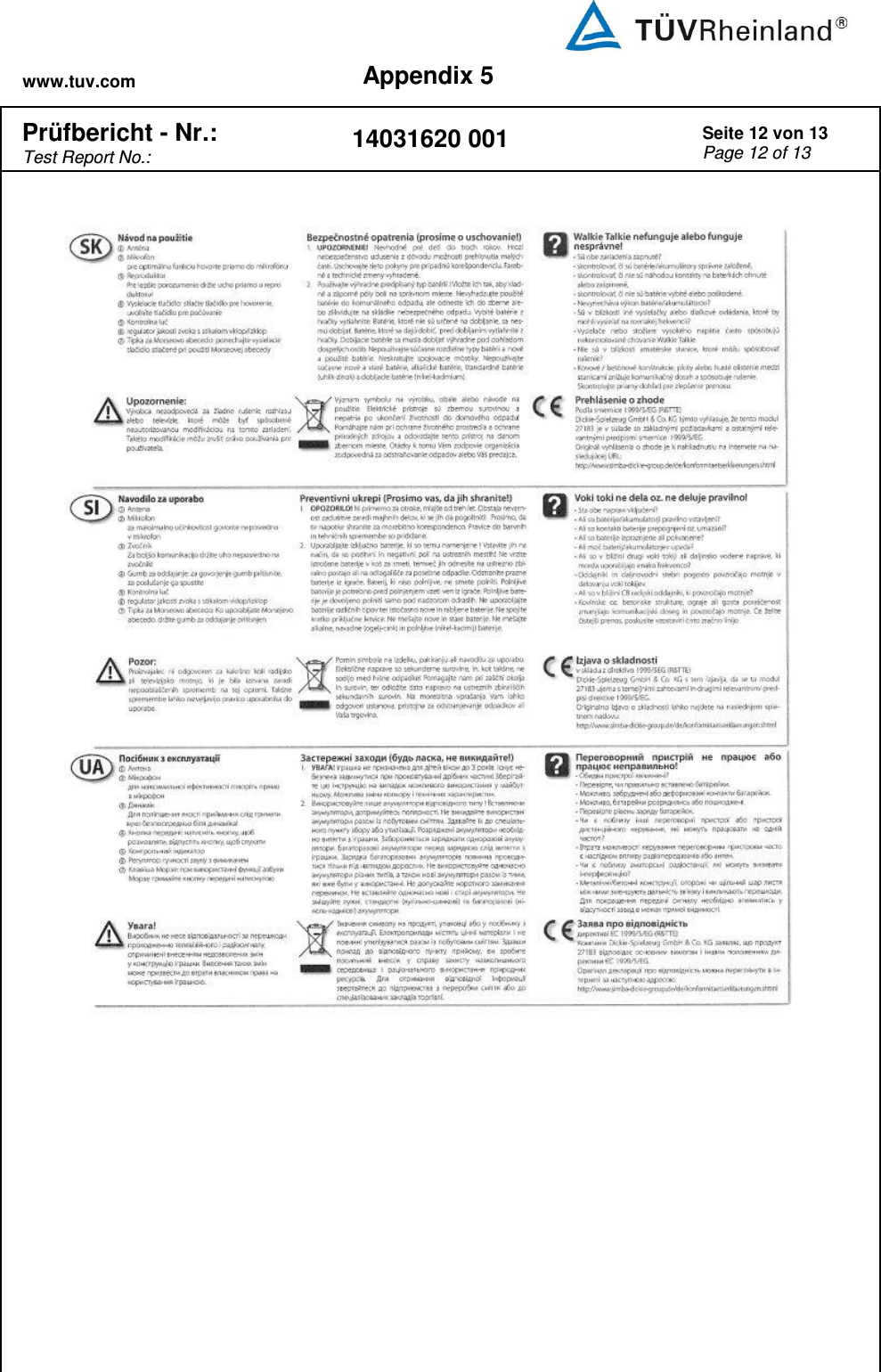 www.tuv.com Appendix 5  Prüfbericht - Nr.:  Test Report No.: 14031620 001 Seite 12 von 13 Page 12 of 13     