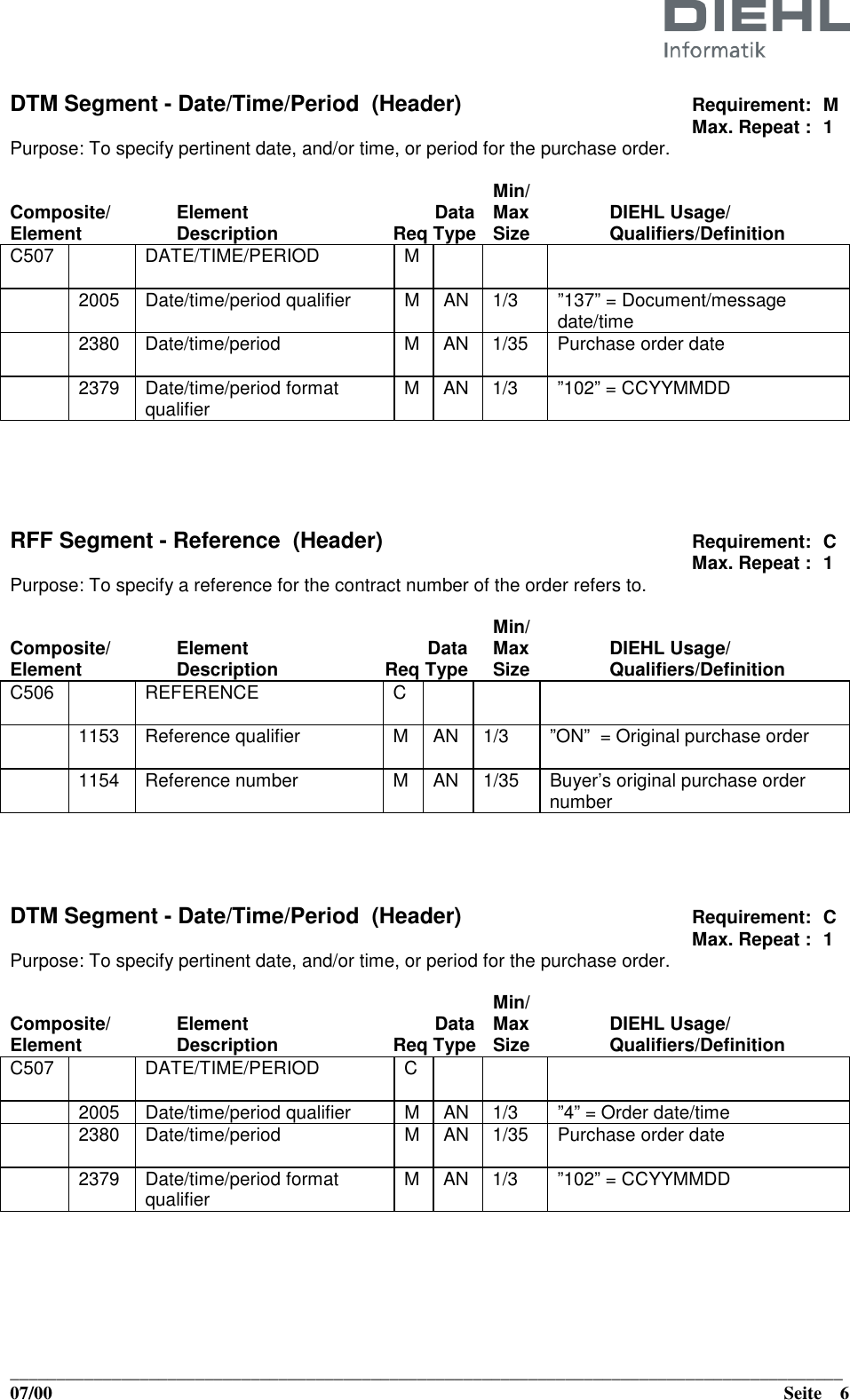 Page 6 of 12 - Diehl EDI_GUIDELINE_DIEHL_Informatik_ORDRSP92_1 EDI Richtlinie Purchase Order Response