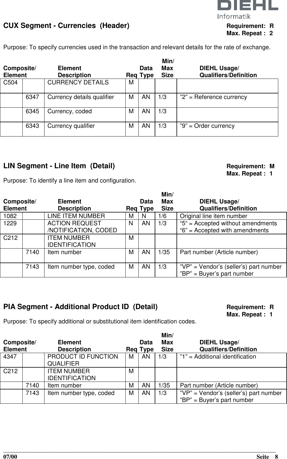 Page 8 of 12 - Diehl EDI_GUIDELINE_DIEHL_Informatik_ORDRSP92_1 EDI Richtlinie Purchase Order Response