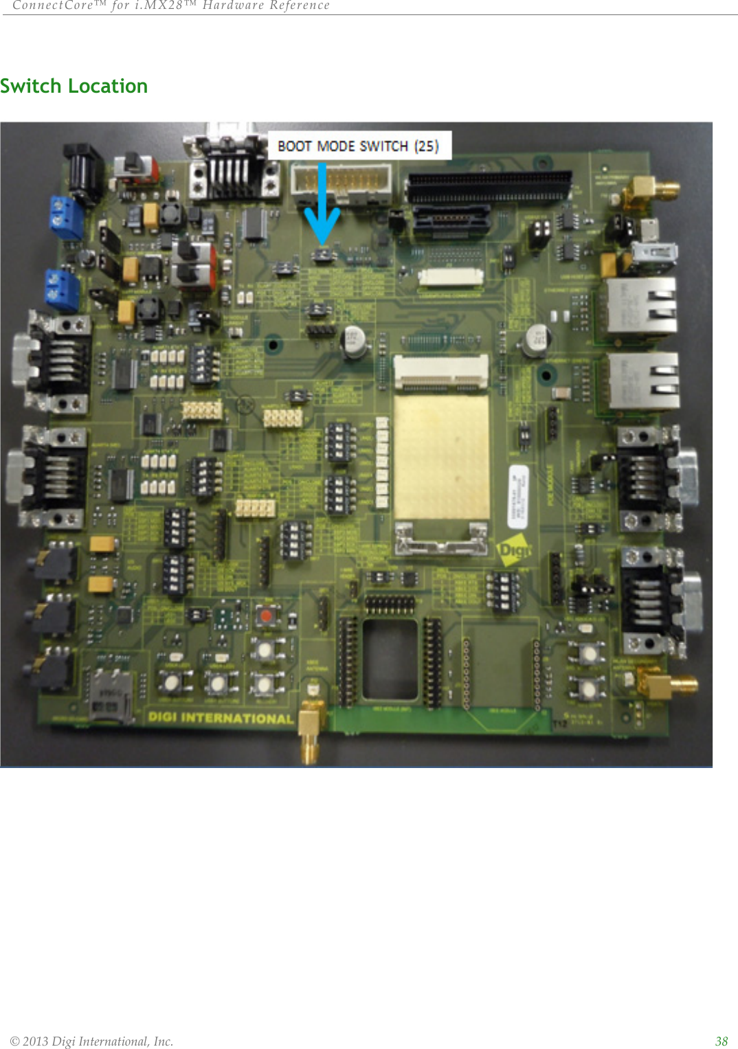 ConnectCore™ for i.MX28™ Hardware Reference  © 2013 Digi International, Inc.    38Switch Location