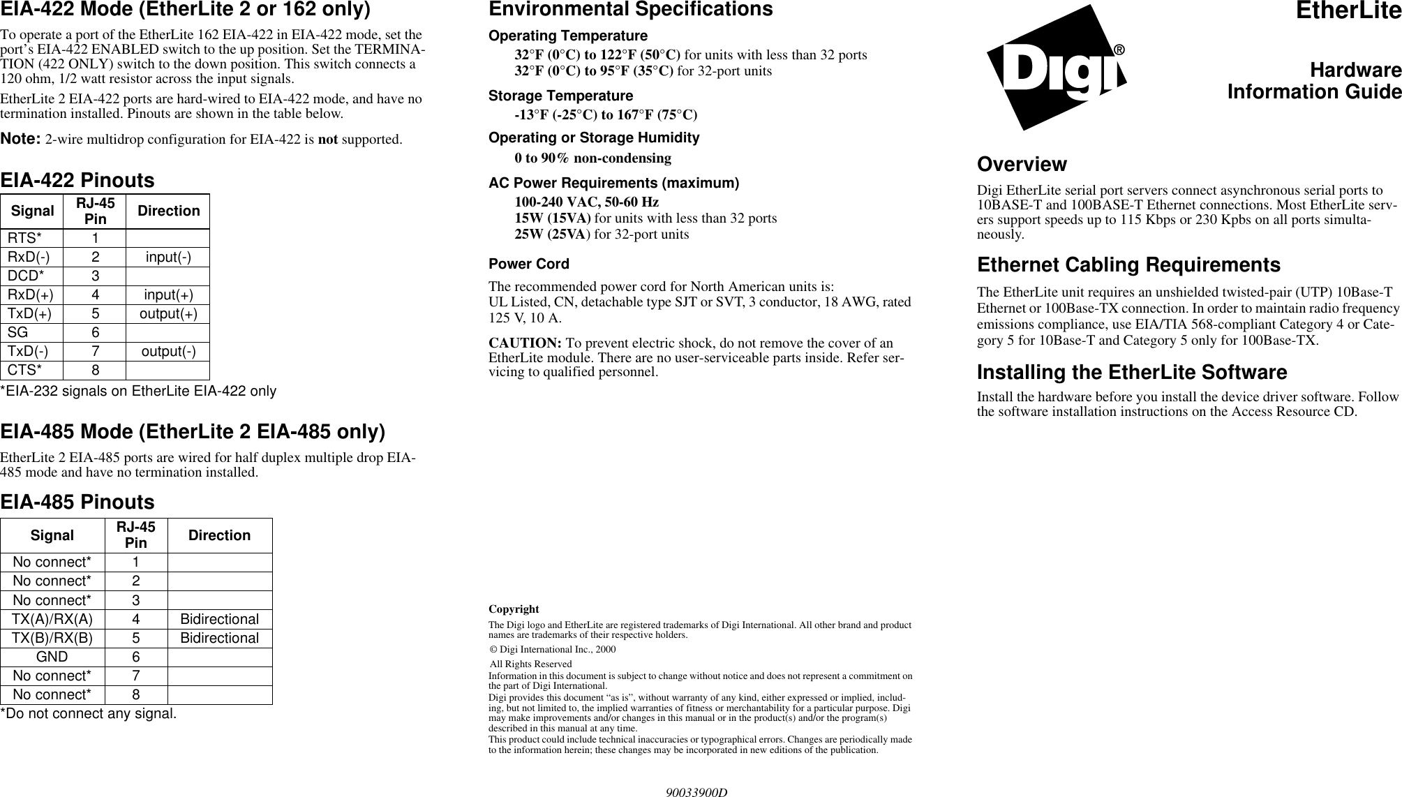 Page 1 of 2 - Digi Digi-Eia-422-Users-Manual- 90033900D  Digi-eia-422-users-manual