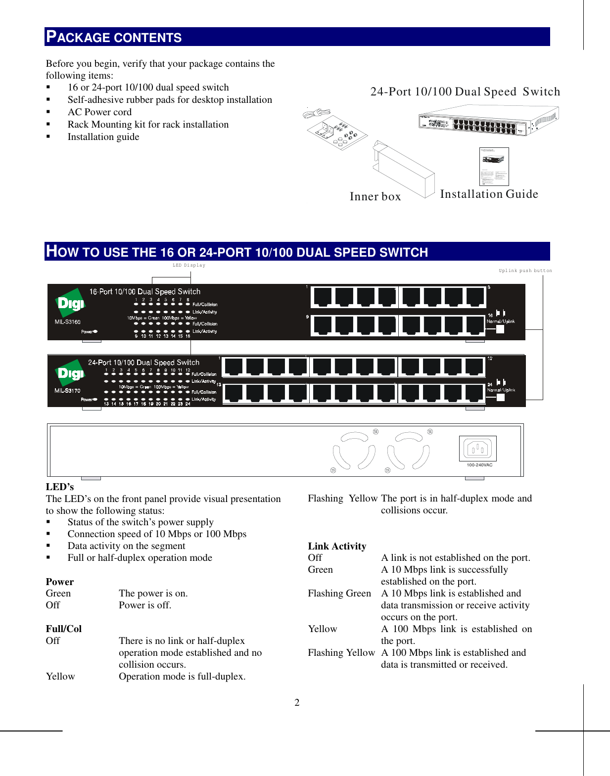 Page 2 of 6 - Digi Digi-Mil-S3160-Users-Manual- Congratulations On Your Purchase Of A 8/16-port Dual Speed Hub  Digi-mil-s3160-users-manual