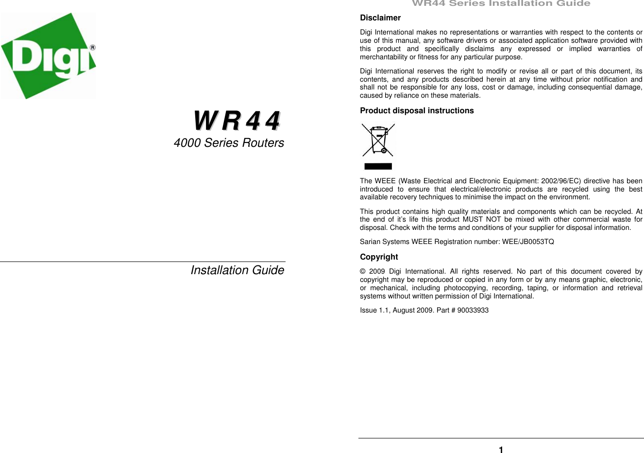 Page 1 of 8 - Digi Digi-Wr44-Users-Manual WR44 EU B5 1.0