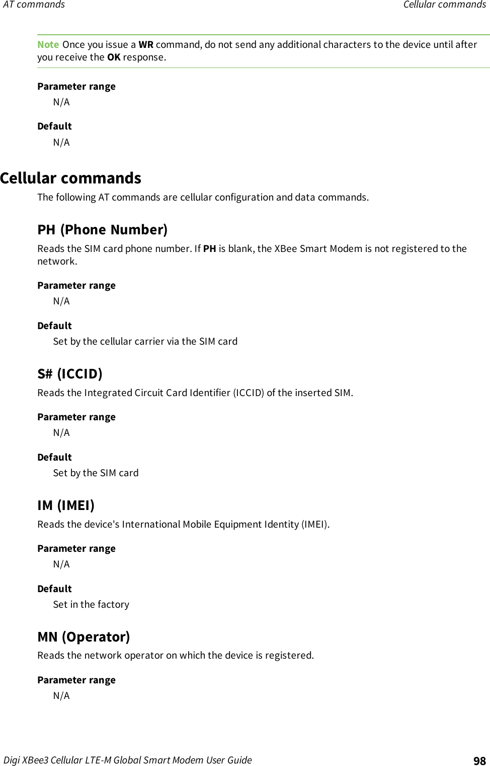 Page 98 of Digi XB3M1 XBee3 Cellular LTE-M User Manual 