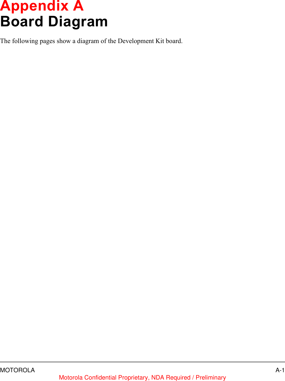MOTOROLA A-1Motorola Confidential Proprietary, NDA Required / PreliminaryAppendix ABoard DiagramThe following pages show a diagram of the Development Kit board.