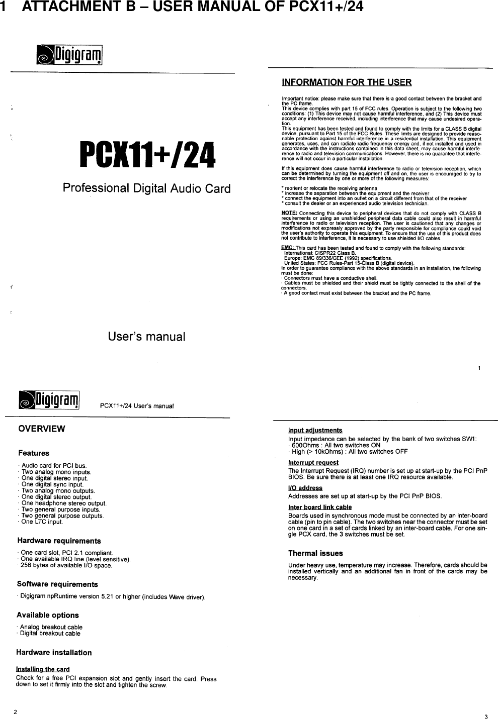 1  ATTACHMENT B – USER MANUAL OF PCX11+/24