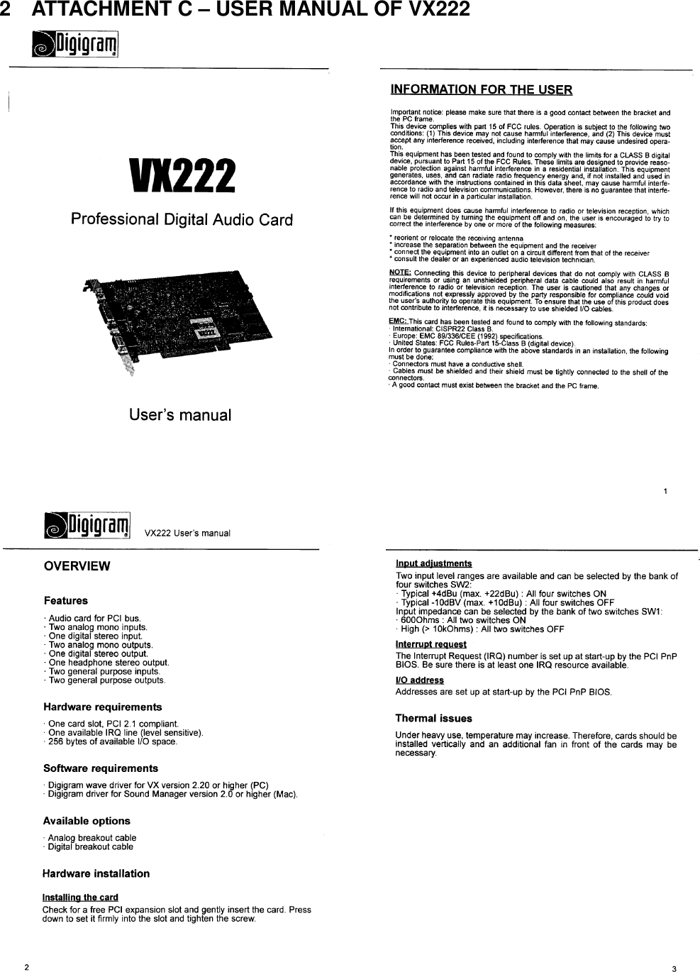 2  ATTACHMENT C – USER MANUAL OF VX222
