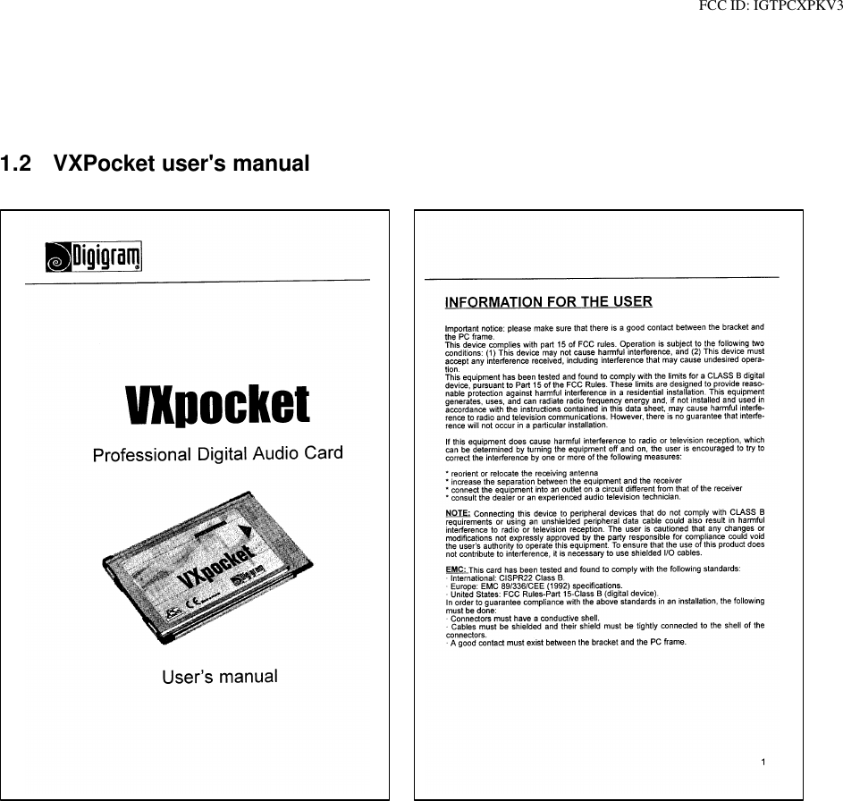 FCC ID: IGTPCXPKV31.2 VXPocket user&apos;s manual