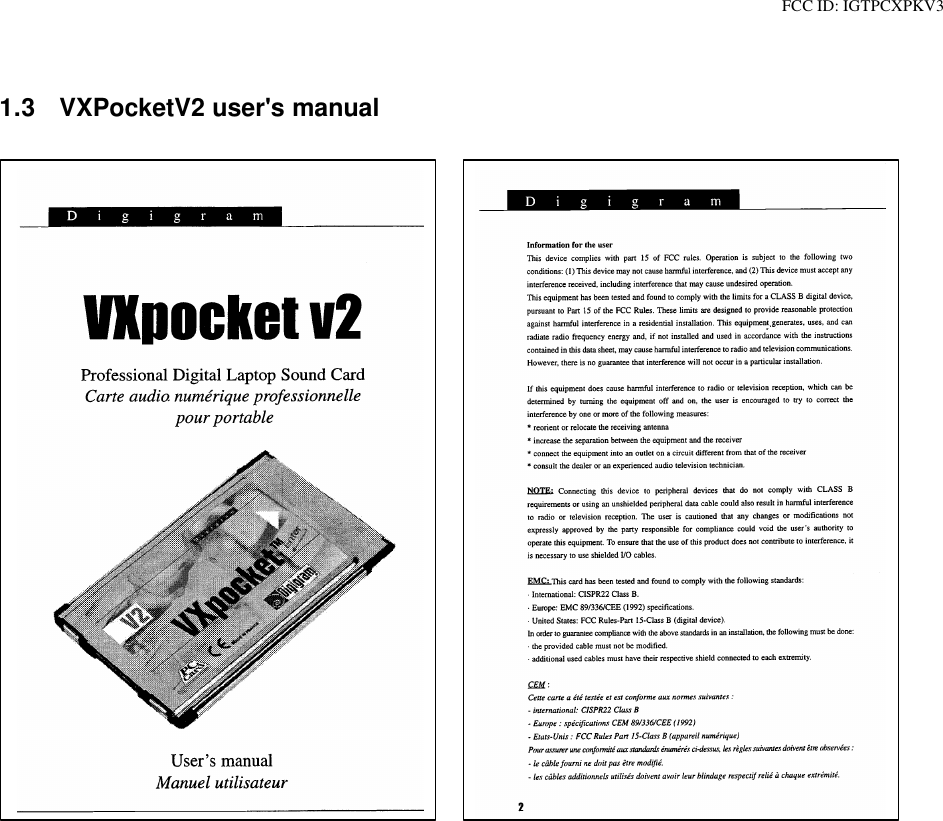 FCC ID: IGTPCXPKV31.3 VXPocketV2 user&apos;s manual
