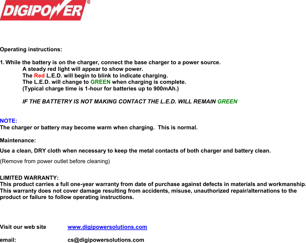 Page 3 of 3 - Digipower Digipower-Tc-500-Users-Manual- Operating Instructions For Travel Charger  Digipower-tc-500-users-manual