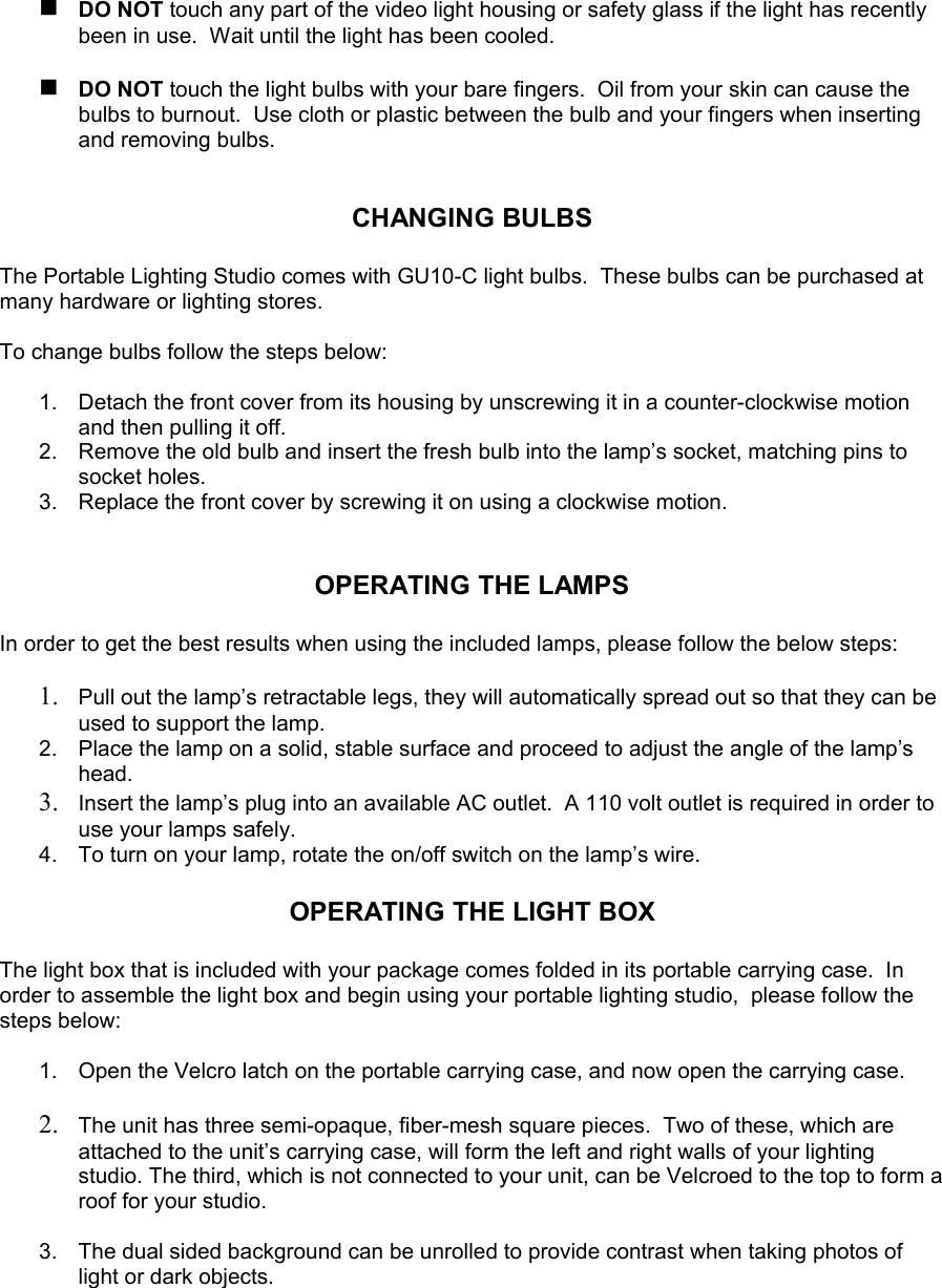 Page 2 of 4 - Digital-Concepts Digital-Concepts-Portable-Light-Studio-Ps-101-Users-Manual-  Digital-concepts-portable-light-studio-ps-101-users-manual