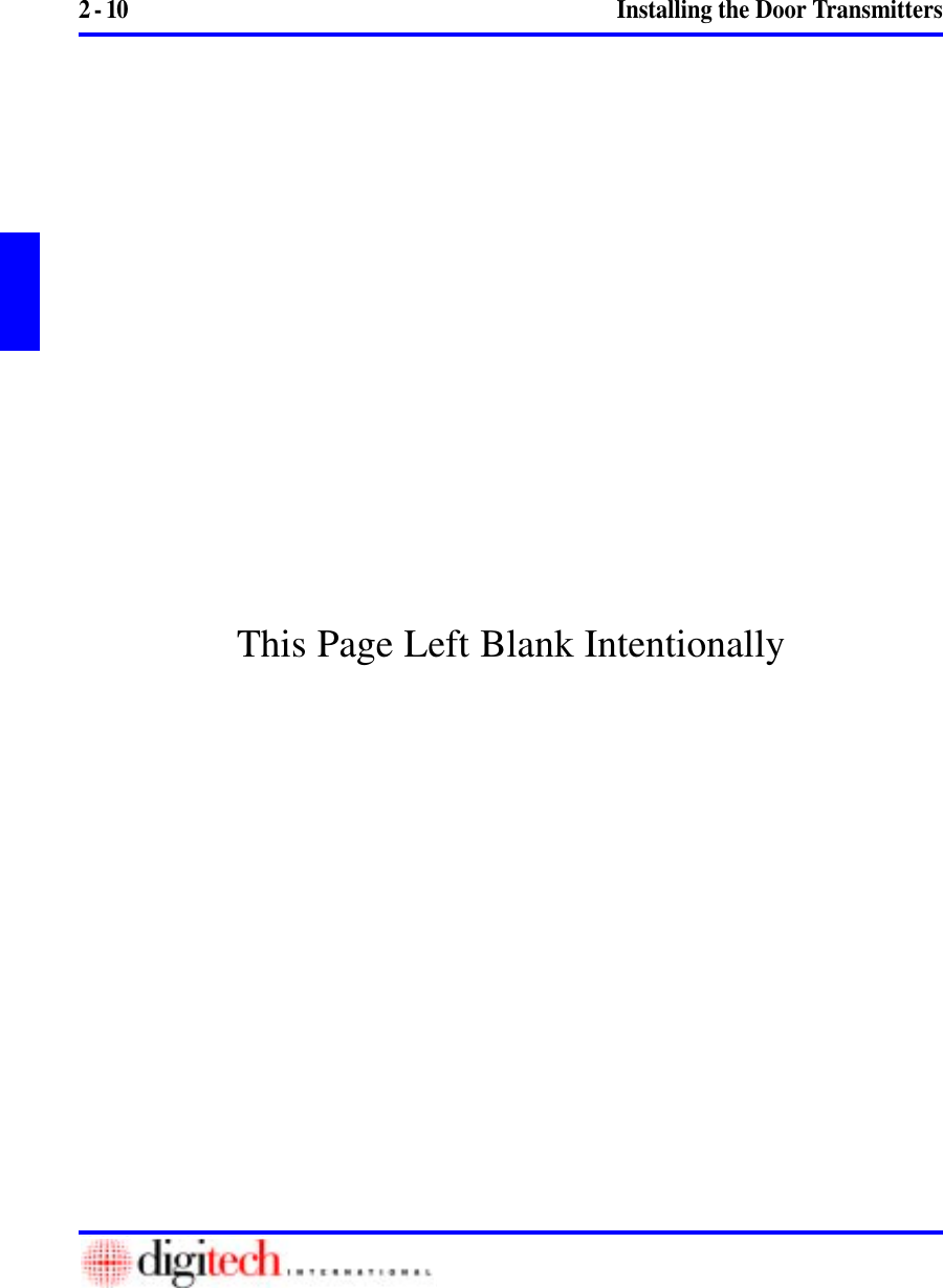 This Page Left Blank Intentionally2 - 10 Installing the Door Transmitters
