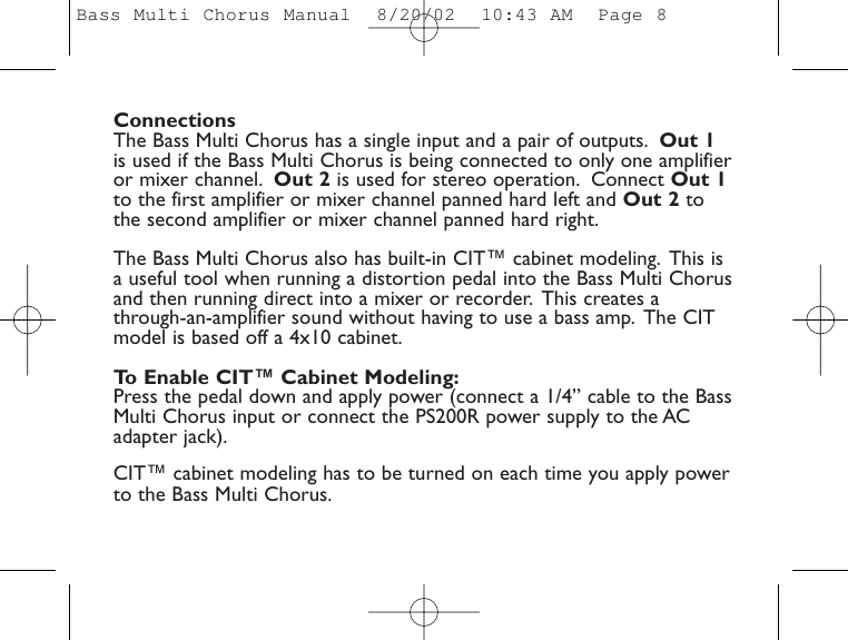 Digitech Bass Multi Chorus Owner S Manual