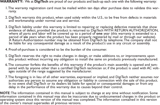 Page 3 of 12 - Digitech Digitech-Main-Squeeze-Owner-S-Manual Main Squeeze Manual - V