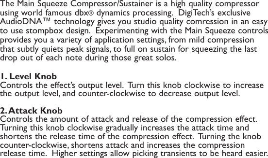 Page 4 of 12 - Digitech Digitech-Main-Squeeze-Owner-S-Manual Main Squeeze Manual - V