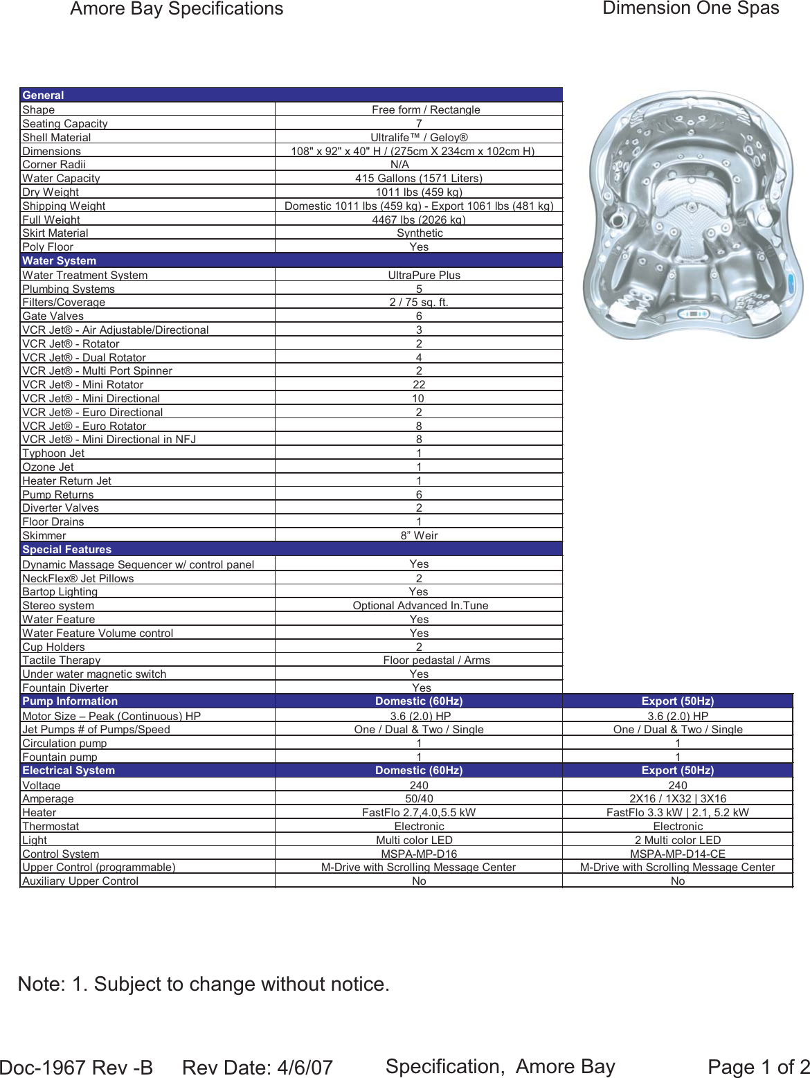 Page 1 of 2 - Dimension-One-Spas Dimension-One-Spas-Amore-Bay-Users-Manual- Doc-1967  Dimension-one-spas-amore-bay-users-manual